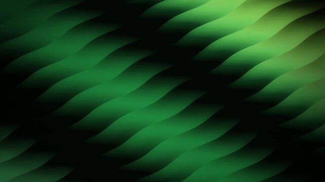 abstract green wavy ribbons motion background seamless loop with glowing curved diagonal gradient lines