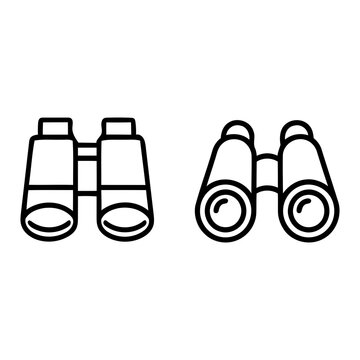 Binoculars Line Icons Set for Outdoor Exploration, Wildlife Safari, and Discovery Concepts