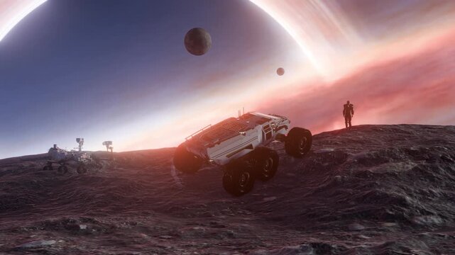 
A science fiction scene in a fantasy world with spaceships and space stations.