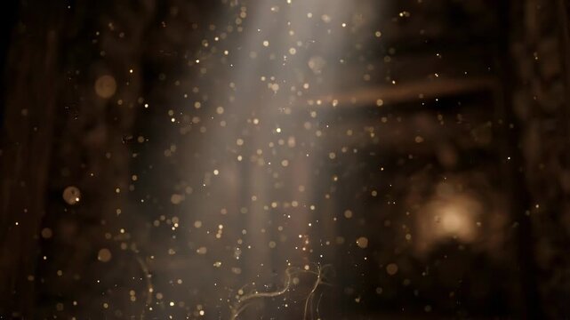Ethereal glowing dust specks in umber tones, atmospheric dust bringing tranquility energy to advertising design work