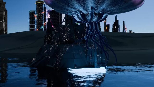 A science fiction scene in a fantasy world with spaceships and space stations.
