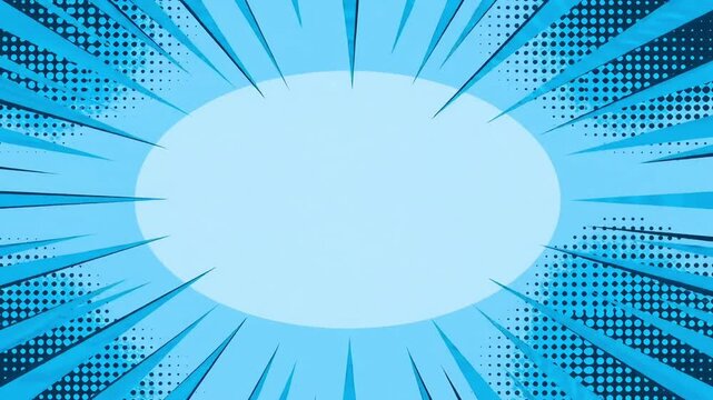 Blue comic book speed lines animated background with copy space