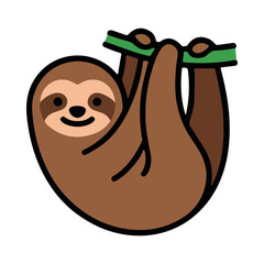 Naklejka premium Cute Cartoon Sloth Hanging From A Tree Branch With A Happy Expression