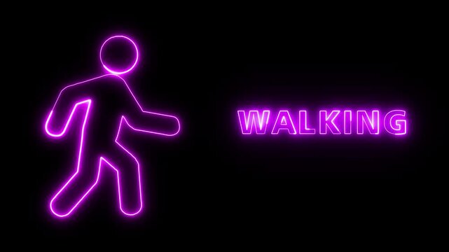 Vibrant Neon Pink Walking Sign Graphic Featuring A Glowing Stick Figure Silhouette And Bold Typography For Pedestrian Wayfinding And Design Projects