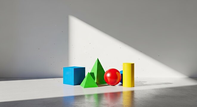 Geometric 3D shapes with shadows in room
