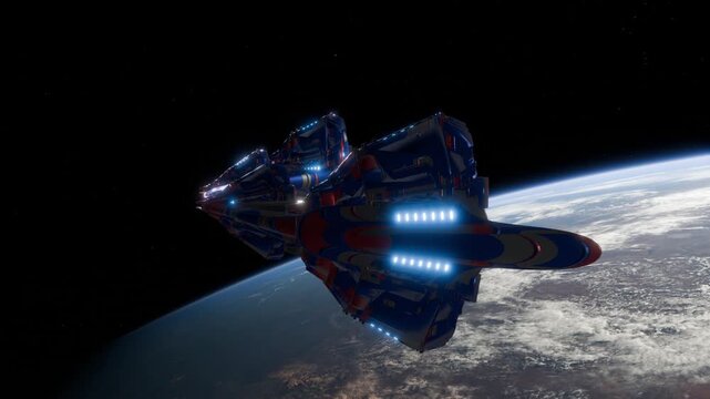 A science fiction scene in a fantasy world with spaceships and space stations.