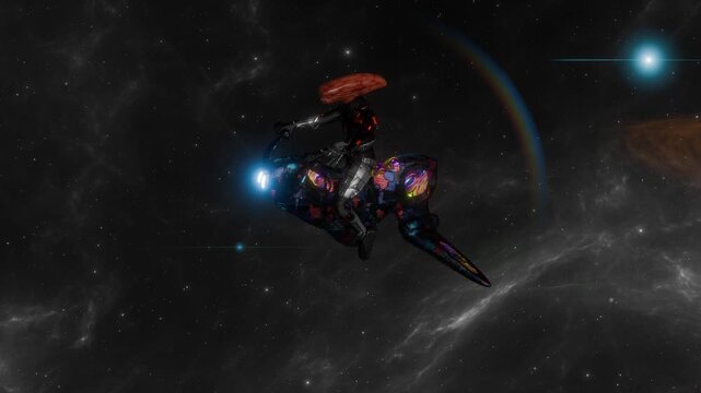 A science fiction scene in a fantasy world with spaceships and space stations.