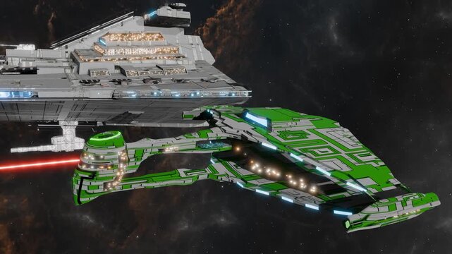 A science fiction scene in a fantasy world with spaceships and space stations.