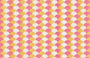 Pink and Gold Glitter Mermaid Scales Seamless Pattern Background. Glamour Glitter Fish Scale Texture Repeating Geometric Wallpaper. Sparkly Pink Gold and White Scallop Pattern Background Vector © Wulandari