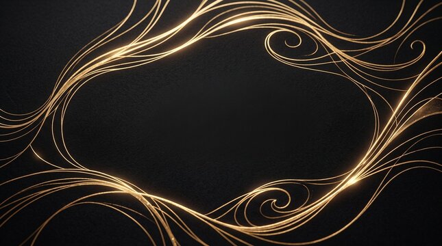 Golden elegant curves on black background with luxurious swirls and premium metallic light for abstract decorative design and banners