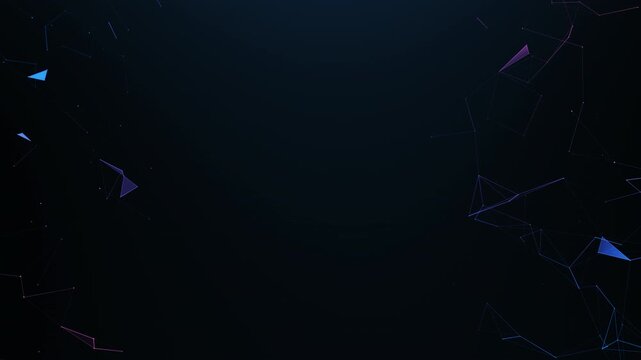 Minimal low poly network frame on dark background, clean futuristic tech backdrop with copy space in 4K 60fps loop.