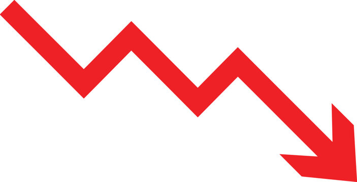 Red down arrow zigzag graph line showing decline and financial loss concept vector graphic with economic downturn