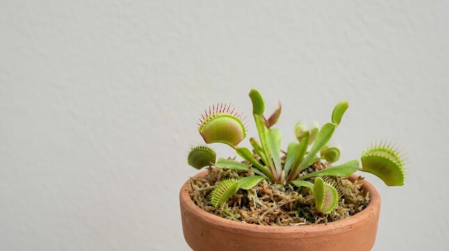 Detailed Venus Flytrap Plant in Pot: Carnivorous Dionaea Muscipula with Closed Trap Ready to Catch Insect growth venus flytrap plant in pot detailed image of venus flytrap dionaea muscipula when an