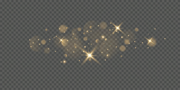 Gold sparks and golden stars glitter special light effect. Vector sparkles on transparent background. Christmas abstract.	
