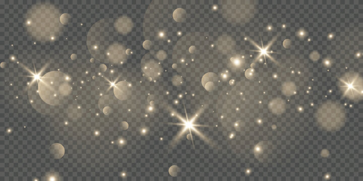 Vector magical light dust, dusty shine. Flying particles of light. Christmas light effect. Sparkling particles of fairy dust glow in transparent background. Vector illustration on png
