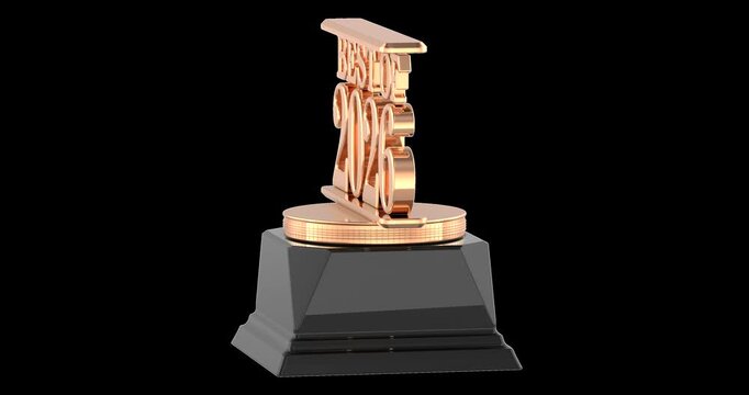 Best of 2026 golden award trophy rotation animation seamlessly loopable. 3D rendering isolated on transparent background