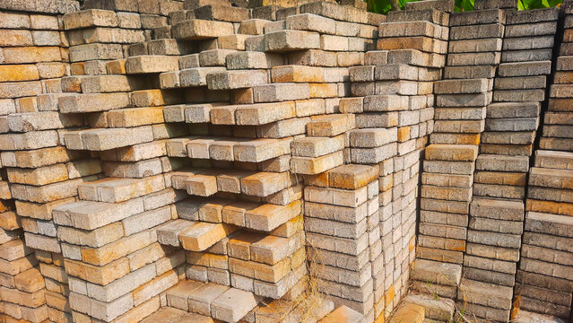 stacked paving bricks 