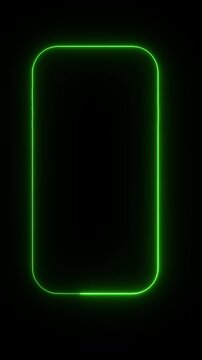 Green Neon Rounded Rectangle Border with Empty Center on Dark Background, 9:16