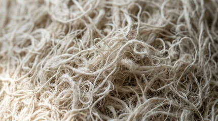 Fototapeta premium Macro close-up of tangled raw cotton fibers and paper pulp texture