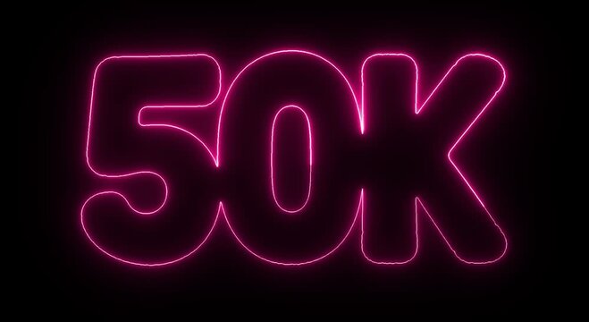 50K Subscribers Green Neon Glowing Text on Black Background