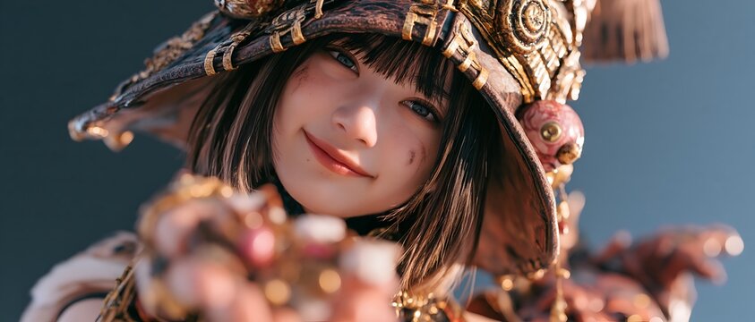 Young female model in fantasy warrior gear