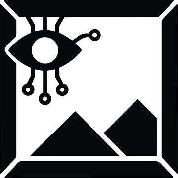 Digital eye icon representing artificial intelligence monitoring and analyzing image data in a modern technology concept