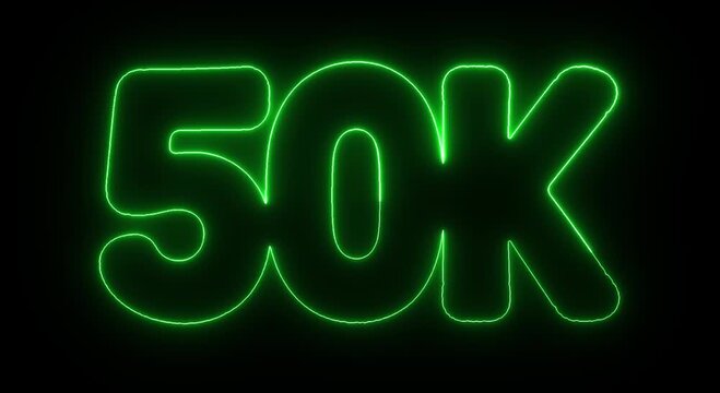 50K Subscribers Green Neon Glowing Text on Black Background
