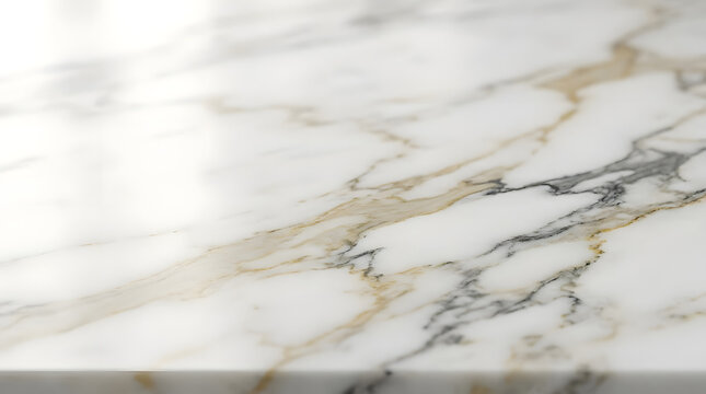 Perspective view of polished white marble floor.