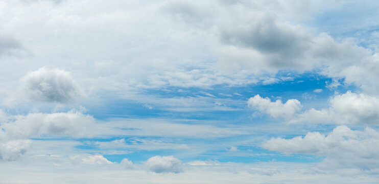 Bright Blue Sky Covered with Fluffy White Clouds Natural Weather Scene Background