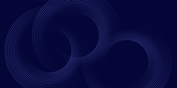 Latar belakang abstrak garis lingkaran biru tua. Garis geometris lingkaran biru mengkilap dengan konsep teknologi masa depan. Ilustrasi vektor