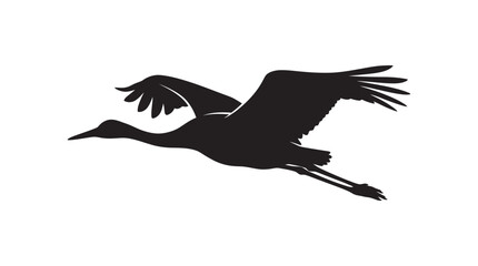 Naklejka premium Flying crane bird with outstretched wings a black silhouette