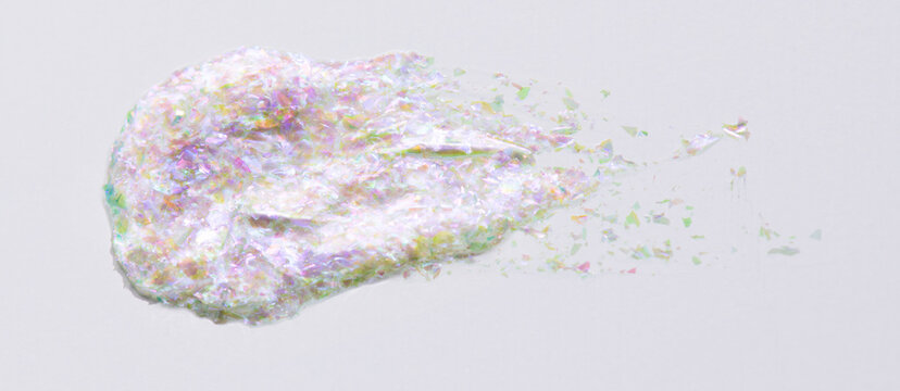 Mica multichrome colorful rainbow silver texture shiny sparkle and glitter. Make-up, nail art, eyeshadow topper. Rainbow clouds shifting color Unicorn, nacre, chameleon colour.