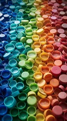 Naklejka premium Rainbow Recycled Plastic Bottle Caps Waste Background