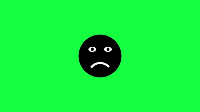 Sad faces icon animation on green background. Sad face unhappy emoticon emoji with closed and open eyes loop animation. Unhappy expression frowning face icon for negative feedback and depression