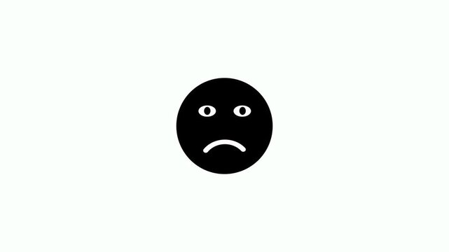 Black sad faces icon animation on white background. Sad face unhappy emoticon emoji with closed and open eyes loop animation. Unhappy expression frowning face icon for negative feedback and depression