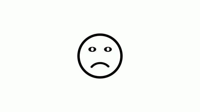 Sad emoji face icon animation on white background. Unhappy emoticon emoji sad face animation. Sad emoji face expressing for sadness, unhappiness or disappointment, social media and ui design