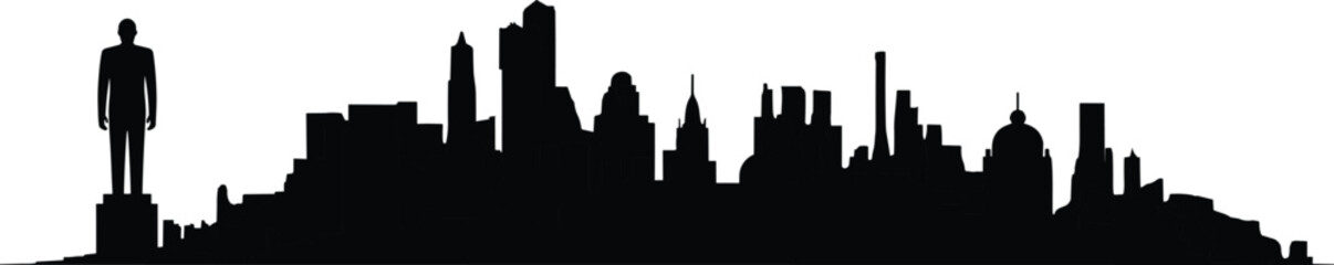Obraz premium Urban city skyline architecture and landmark statue silhouette view