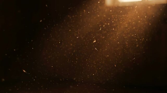 Floating antique dust motes in umber tones, a dreaminess dust motes overlay suited for video editing multimedia projects