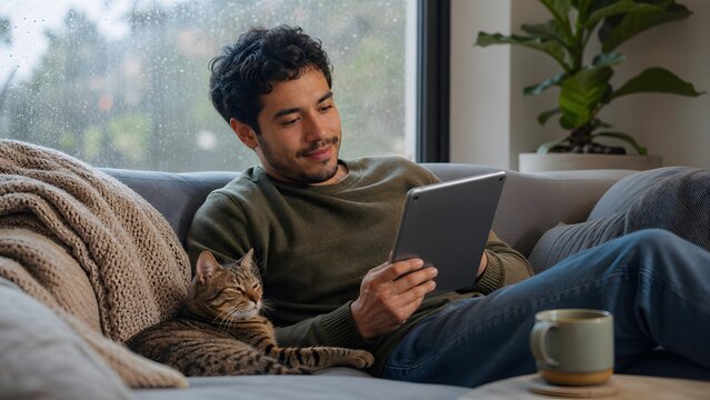 Person relaxing comfortably at home in the living room or bed superbly crafted