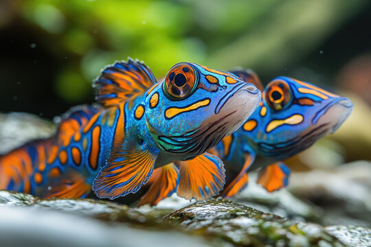 A School of Mandarin Fish Gliding Over Vibrant Coral Reefs