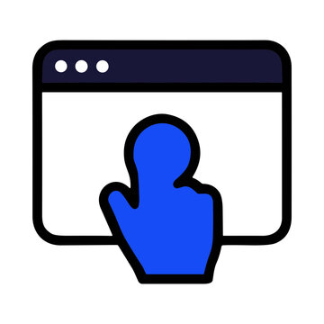 Digital Interaction Hand Cursor Clicking on a Web Browser Window Interface