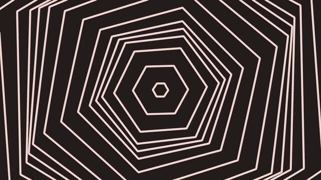 Abstract background with concentric white geometric hexagon shapes on a dark black surface.