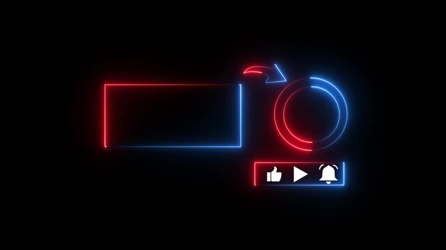 Glowing Neon Subscribe Button Animation on Black Background, YouTube End Screen Card for Gaming and Video Channels, 4K Motion Graphics Loop..