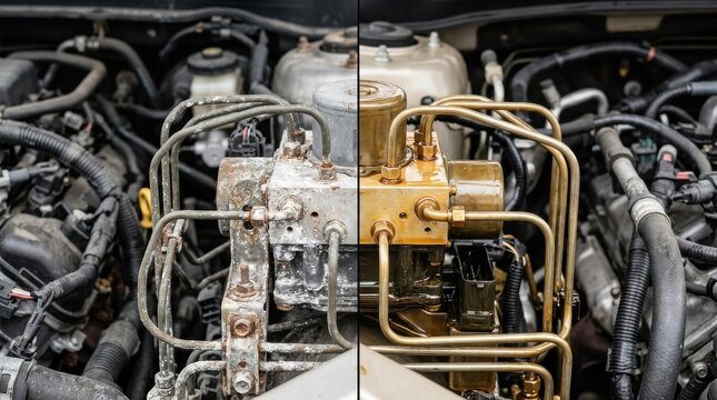 Corroded and Protected Car Brake System Before and After Comparison