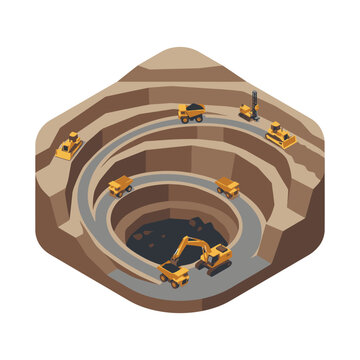 Open pit mining operation with heavy machinery.