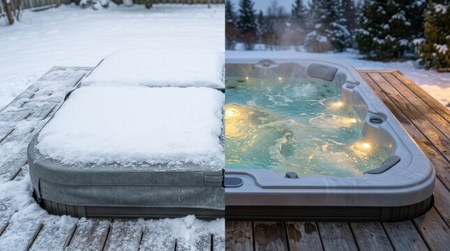 Relaxing Hot Tub Winter Oasis Before and After Comparison