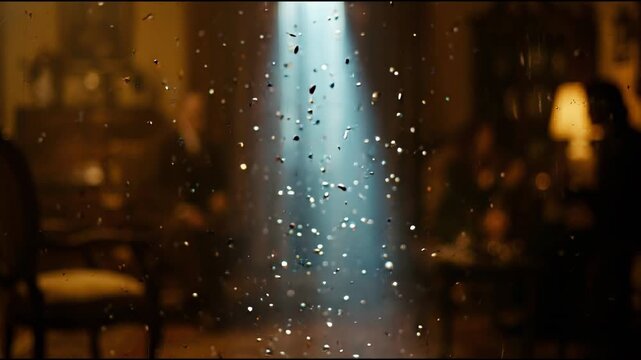 Floating metallic specks in amber tones, a purity dust motes overlay suited for video editing multimedia projects