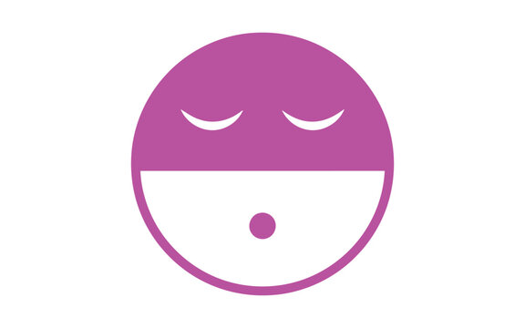 Purple and white circular with sleeping face expression, 88 01