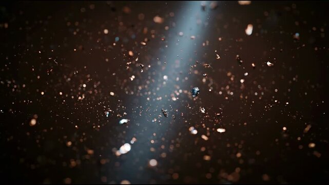 Floating metallic specks in umber tones, atmospheric dust bringing tranquility energy to advertising design work