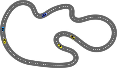 Fototapeta premium Race road with sports car. Racing track top view. Asphalt curved road view. Game UI design. Vector illustration concept.
